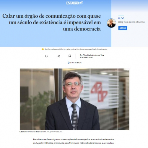 Procurador de Justiça César Dario Mariano da Silva defendeu a Jovem Pan em artigo publicado no Estadão